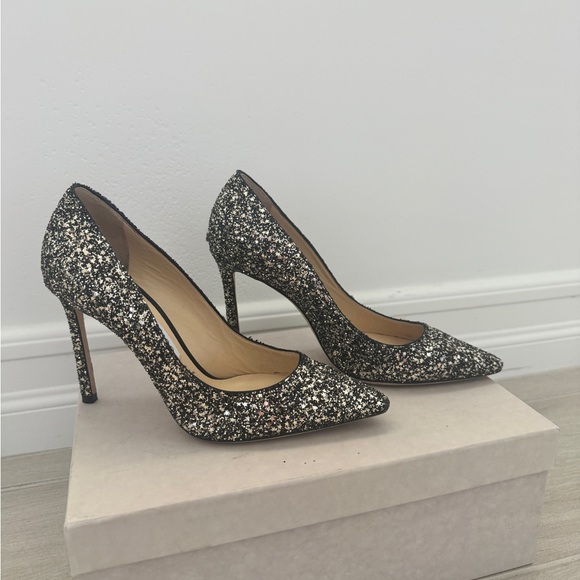 Jimmy Choo Black and Silver Glitter Pointed Toe Stilettos - Picture 3 of 8